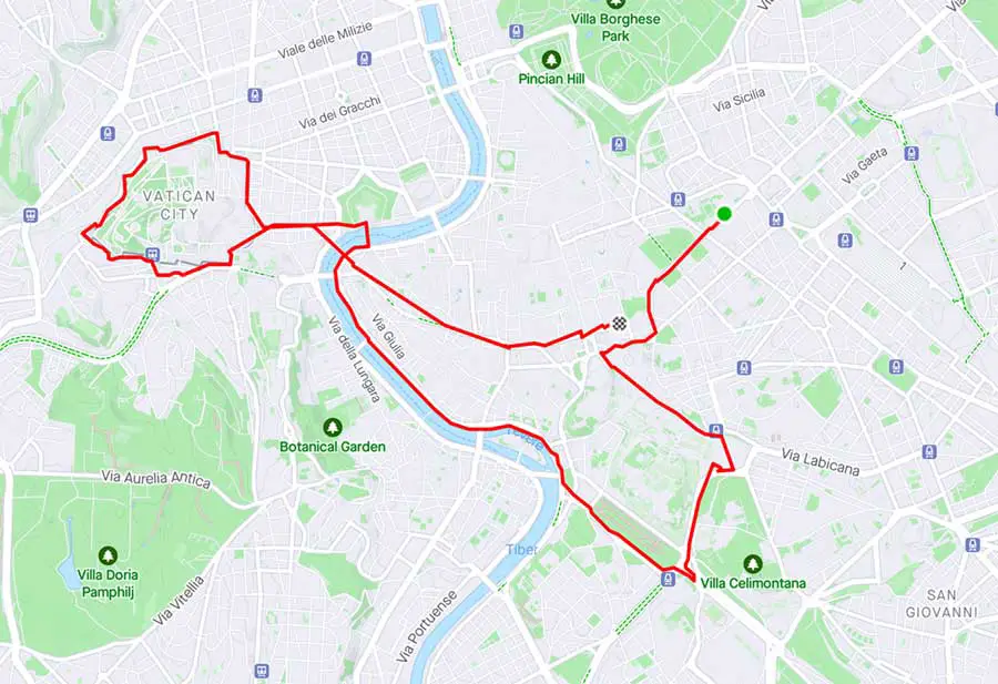 Map of a casual run in Rome